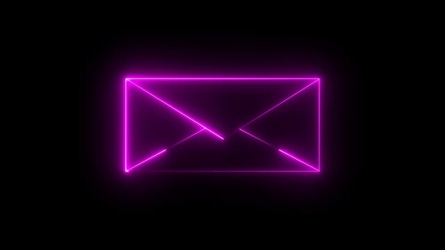 Glowing neon email icon. Abstract symbol icon of letter box black background.