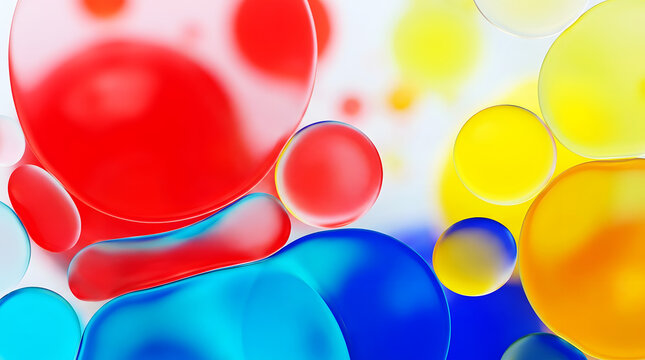Vibrant red and yellow balloons floating against blue background