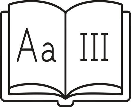 Open Textbook Alphabet Literacy Line Art Vector Icon