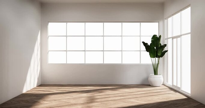 Japan style empty room with white wall with wood wall design. 3d rendering