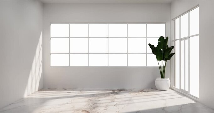 Japan style empty room with white wall with wood wall design. 3d rendering