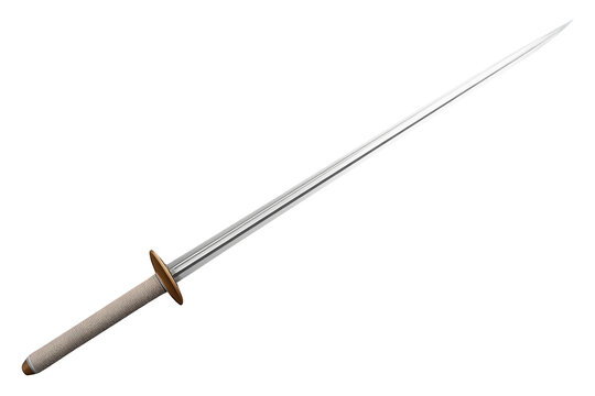 Slender silver sword with simple beige handle