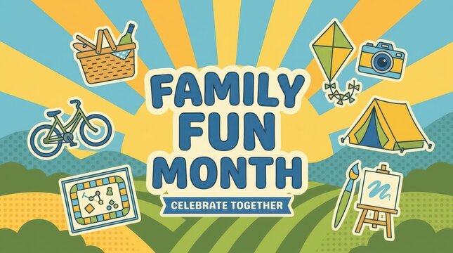 Family fun month celebration illustration