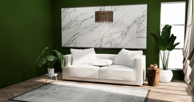 Interior, Cabinet in Modern Green empty room on Livingroom. 3d rendering 