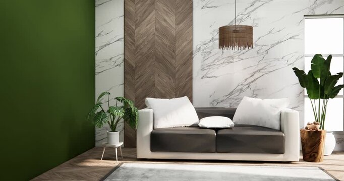 Green Modern room interior wabisabi style and sofa and decoration japanese.3D rendering