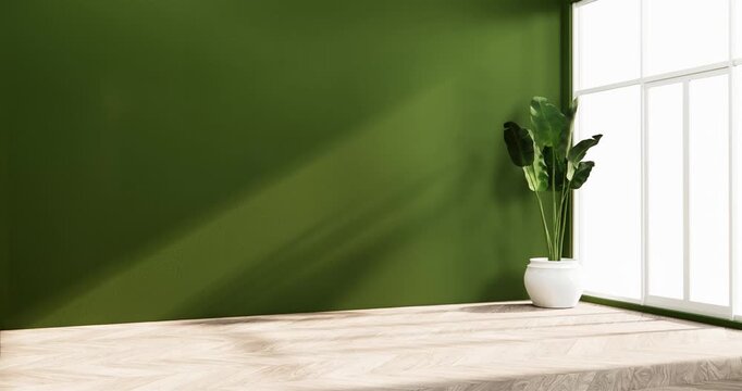 Interior, Cabinet in Modern Green empty room on Livingroom. 3d rendering 