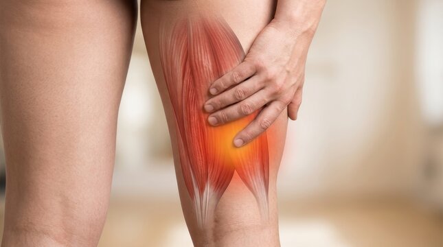 Leg pain muscle cramp and sore thigh anatomy medical illustration