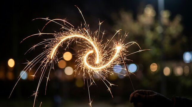 Glowing sparkler swirl in the dark light spiral