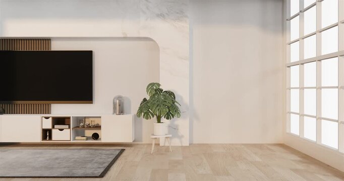 Japanese Living room, cabinet minimalist design on living room muji style.3D rendering