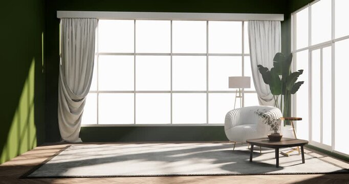 Green Modern room interior wabisabi style and sofa and decoration japanese.3D rendering
