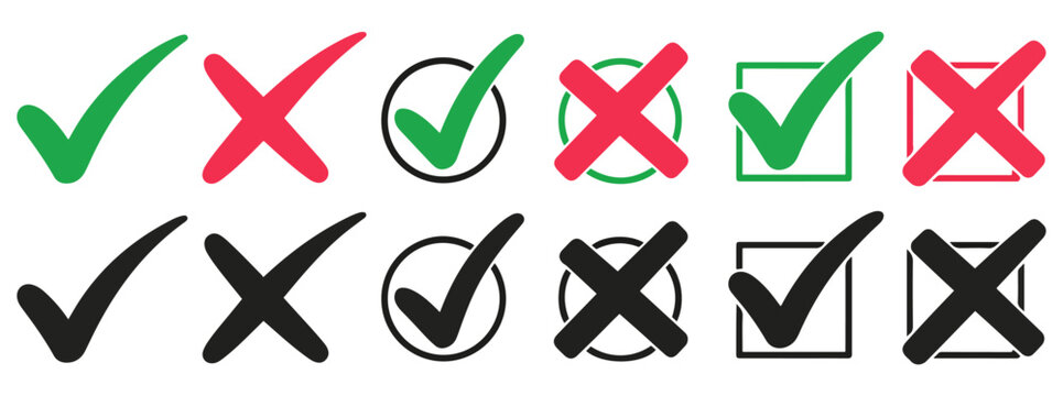 check mark and cross icon set