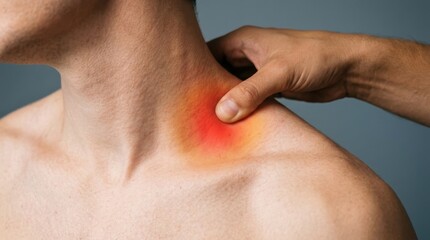Fototapeta premium Man experiencing neck and shoulder pain with massage therapy treatment