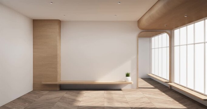 Japan style empty room with white wall with wood wall design. 3d rendering