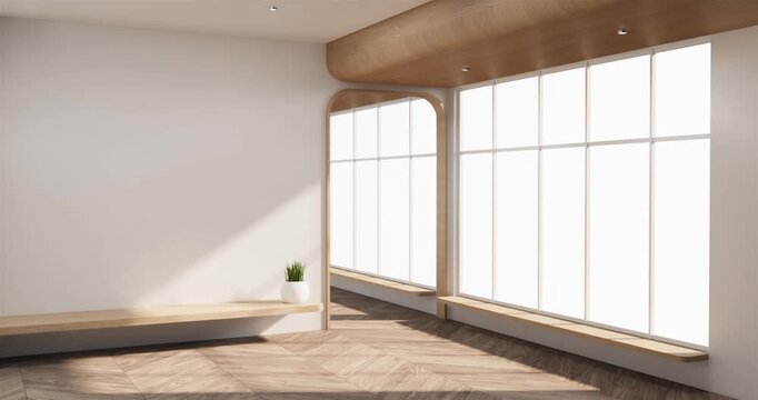 Japan style empty room with white wall with wood wall design. 3d rendering