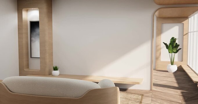 sofa and decoration japanese on Modern room interior wabisabi style.3D rendering