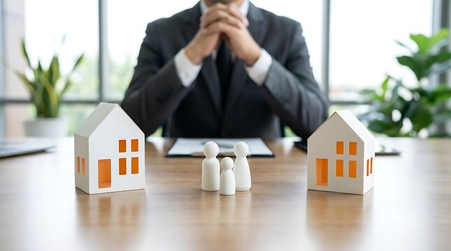 Business meeting with house models and figurines office
