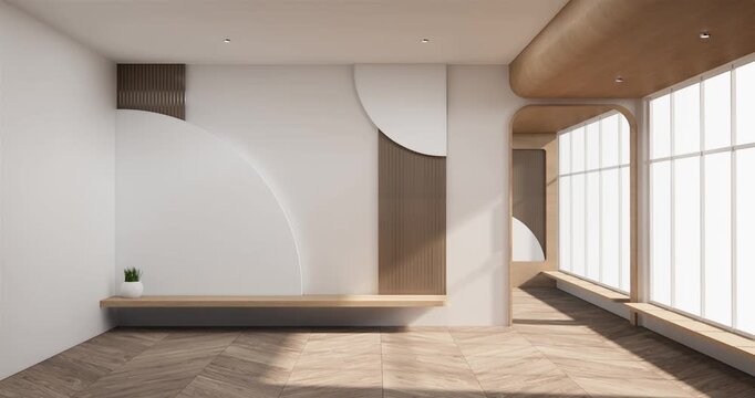 Japanese Living room, cabinet minimalist design on living room muji style.3D rendering