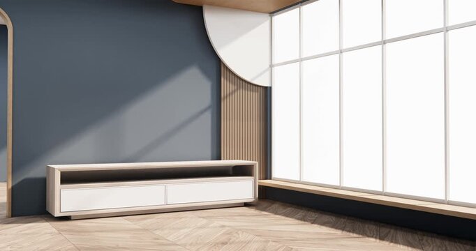 modern zen living room on dark blue wall background,3d rendering
