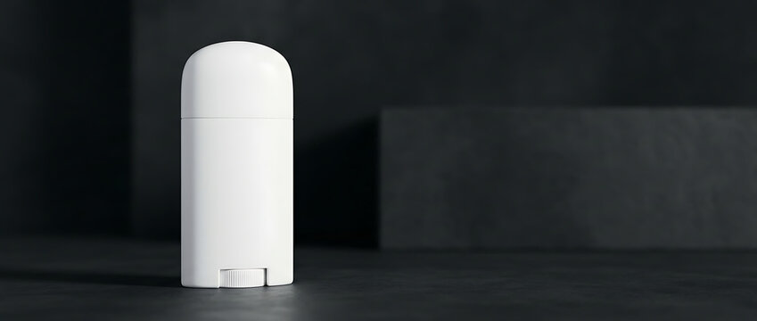 Clean White Deodorant Stick Product Shot Against a Minimalist Dark Background with Soft Lighting for Beauty and Personal Care Advertising