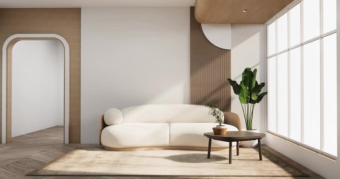 sofa and decoration japanese on Modern room interior wabisabi style.3D rendering