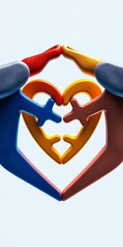Interlocking figures forming a heart shape, emphasizing unity and collaboration, bond, mutual support