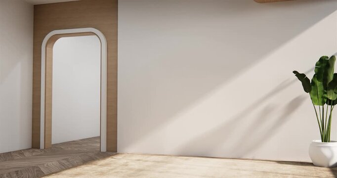 Japan style empty room with white wall with wood wall design. 3d rendering