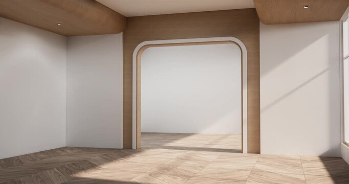 Japan style empty room with white wall with wood wall design. 3d rendering