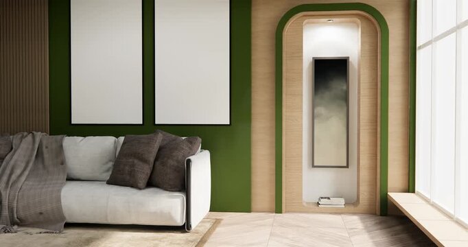 Interior, Cabinet in Modern Green empty room on Livingroom. 3d rendering 