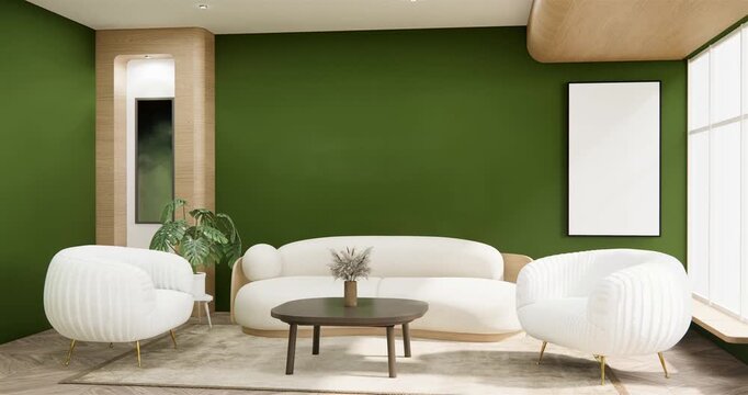 Interior, Cabinet in Modern Green empty room on Livingroom. 3d rendering 