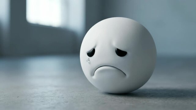 A ball sits forlornly on the ground with a tear, symbolizing sadness or loss.