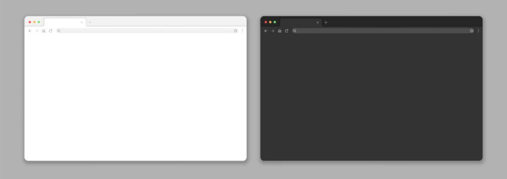 Vector illustration of empty light and dark web browser tab with icons and search bar. Realistic mockup or template
