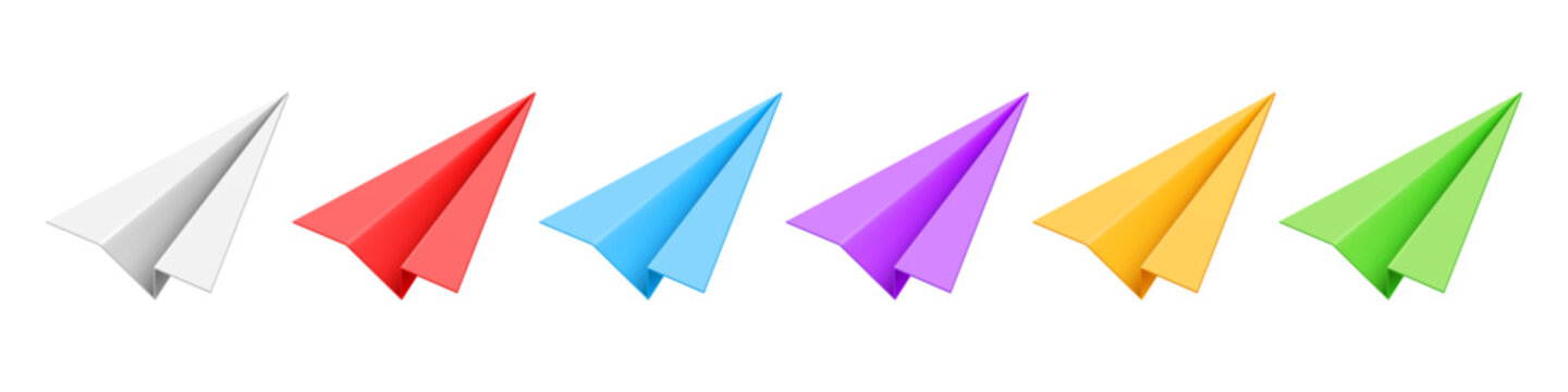 Vector illustration of different flying paper airplanes or aeroplanes related to aviation and travel, origami and toys, business concepts. Symbol for website or app UI, logo design, illustration