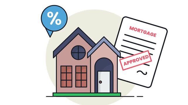 mortgage approval estimator animation, Home Lending or Loan Approved animated video, urban and suburban house clip, Real Estate and Property  footage, Financing an Apartment motion graphics
