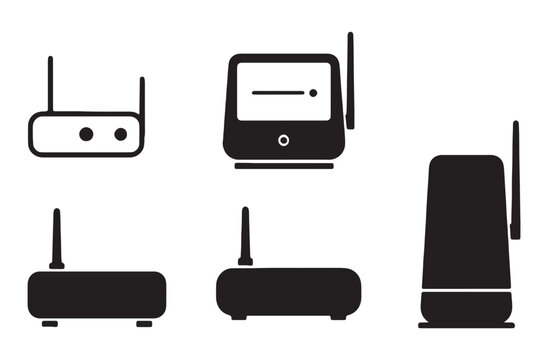 Wifi router vector icon set wireless internet network device modem signal home office connection isolated on transparent background.