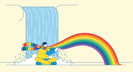 Fototapeta premium Person Painting Rainbow From Waterfall Unique And Creative Design