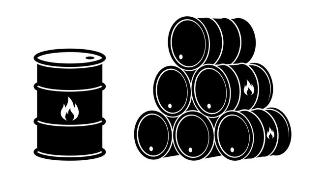 Oil Drums With Flame Symbols Black Silhouette Against White Background