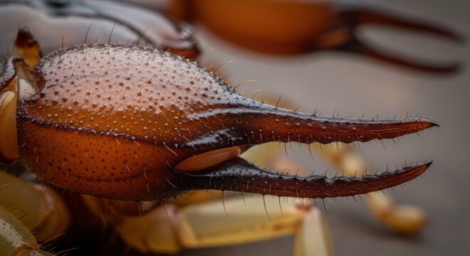 Extreme close-up of scorpion pincer, stinger detail, macro photography