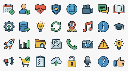 Fototapeta premium Dynamic Colorful Icon Set Featuring 40 Unique Flat Design Symbols for Web Apps Presentations and Marketing Materials