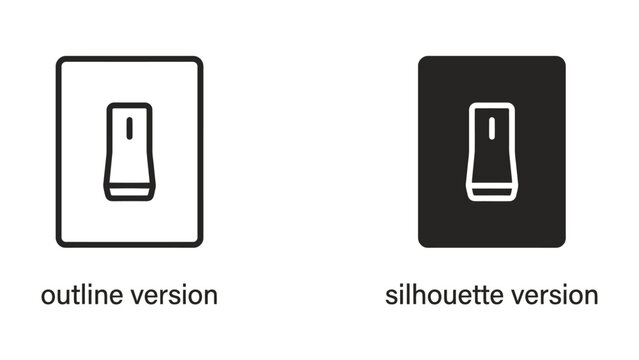 Switch Icon Set: Two stylized icons of a toggle switch, one in an outline style on a white background and the other as a silhouette on a black background, representing simple on-off functionality.