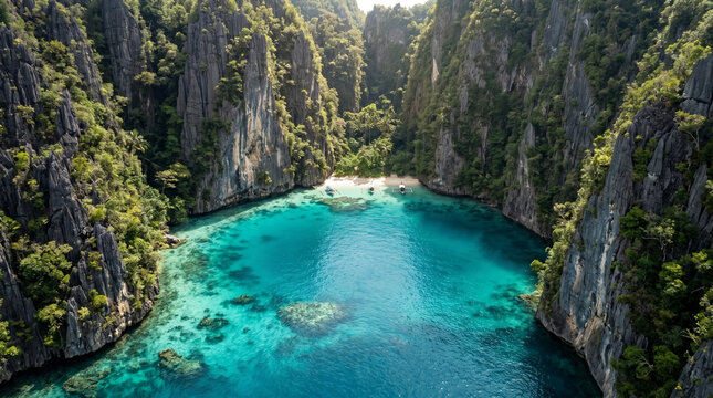 Stunning Aerial View of Big Lagoon in El Nido Palawan Philippines.