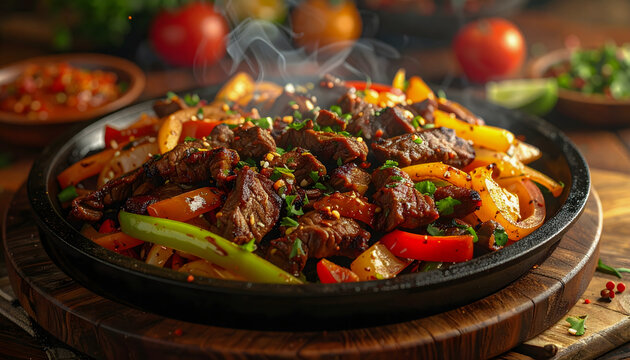 Beef fajita platter with bell peppers