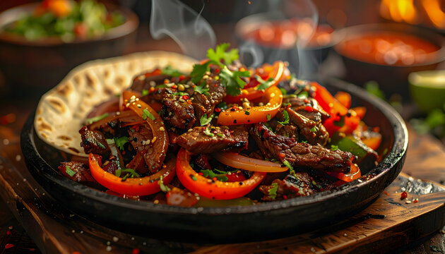 Beef fajita platter with bell peppers