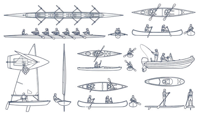 AutoCAD buildings architecture vector collection of rowing boats and watercraft blueprints