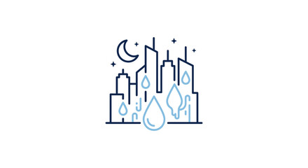 Obraz premium Cityscape at Night with Rain Drops Icon