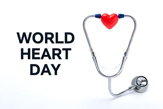 World heart day stethoscope red heart symbol promoting cardiovascular health awareness celebration medical event prevention