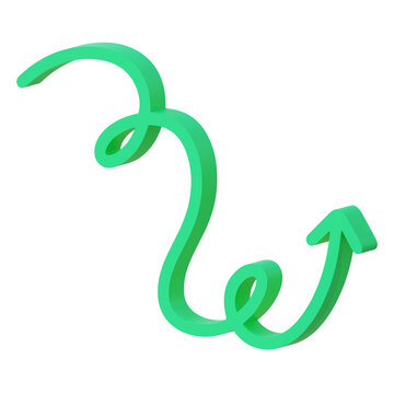 3D illustration green curly swirl arrow spiral loop calligraphy flourish upward icon transparent background