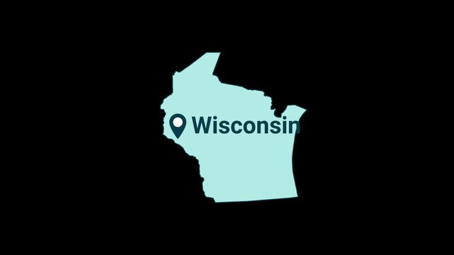 Wisconsin State map with location pin animation