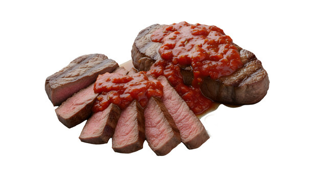 Sliced ​​grilled steak with sauce