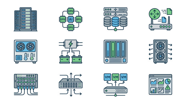 Sleek Illustrated Guide to Modern Data Center Components and Concepts GPUs Servers Cooling Power Storage Networking Virtualization