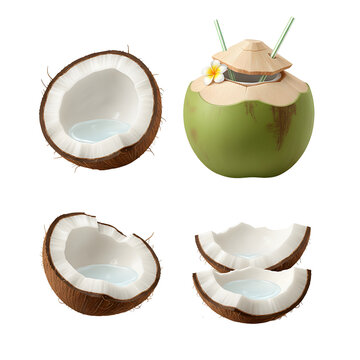 Brown dry coconut cut in half, revealing the white flesh